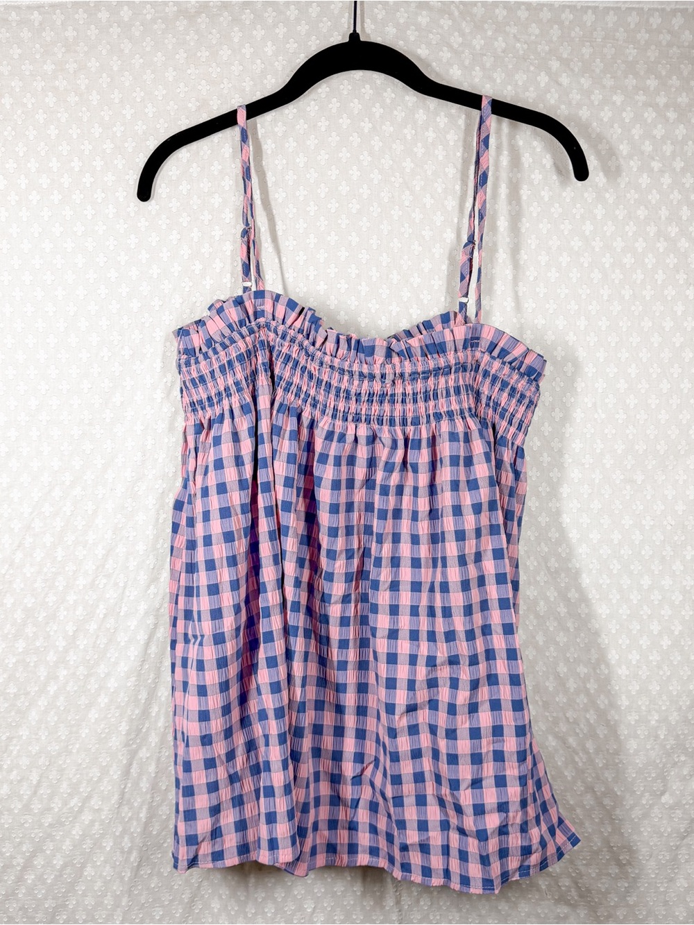 NWOT Blue Pink Gingham Babydoll Smocked Tank Short Set